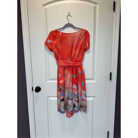 Eshakti Orange Belted Geometric Print Dress Size 4 - Picture 5 of 7